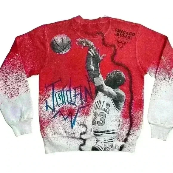 Rare DS vintage 90s Michael Jordan all over print sweatshirt chicago bulls - Picture 6 of 6